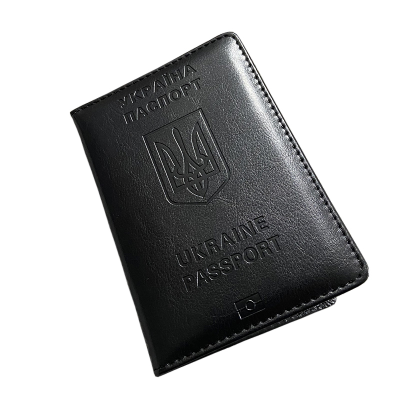 Leather Passport Cover - Ukrainischer Passi haber Männer schwarz pu