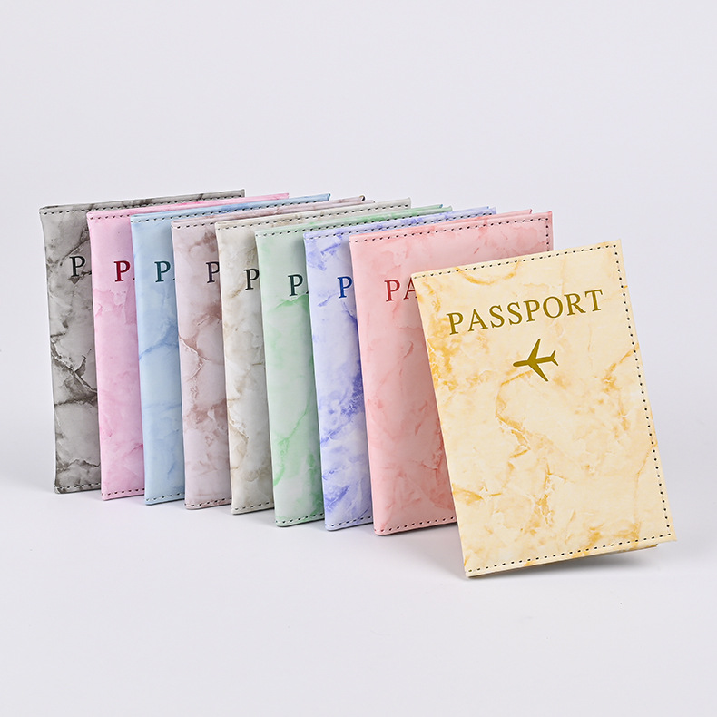 Leather Passport Cover - Reisepasshüllen mit Macaron-Farbe, Marmormuster, ultradünner Dokumentenhalter,