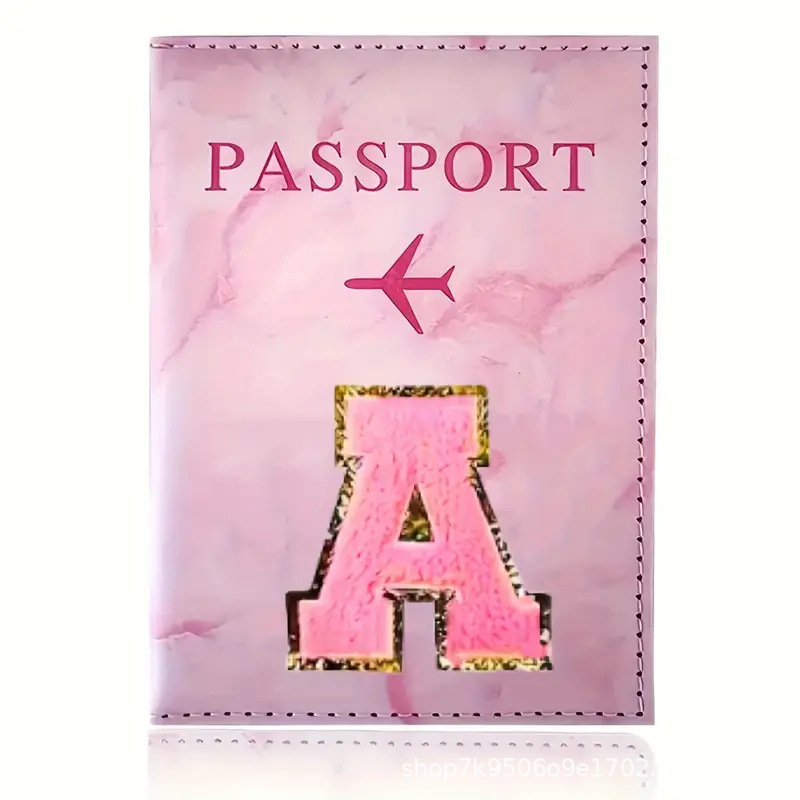 Leather Passport Cover - Rosa PU-Leder Reisepasshülle mit Stickerei-Etikett, Ticket-